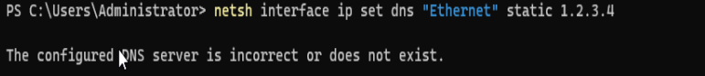 DNS server change command and Windows warning