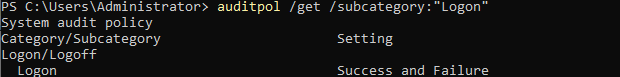 auditpol confirming Logon set to Success and Failure