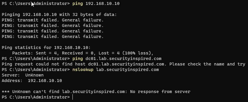 ping and nslookup all failing after subnet change
